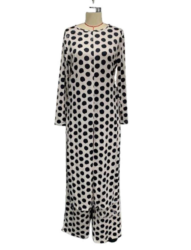 Crewneck Long Sleeve Split Polka Dot Pants Set