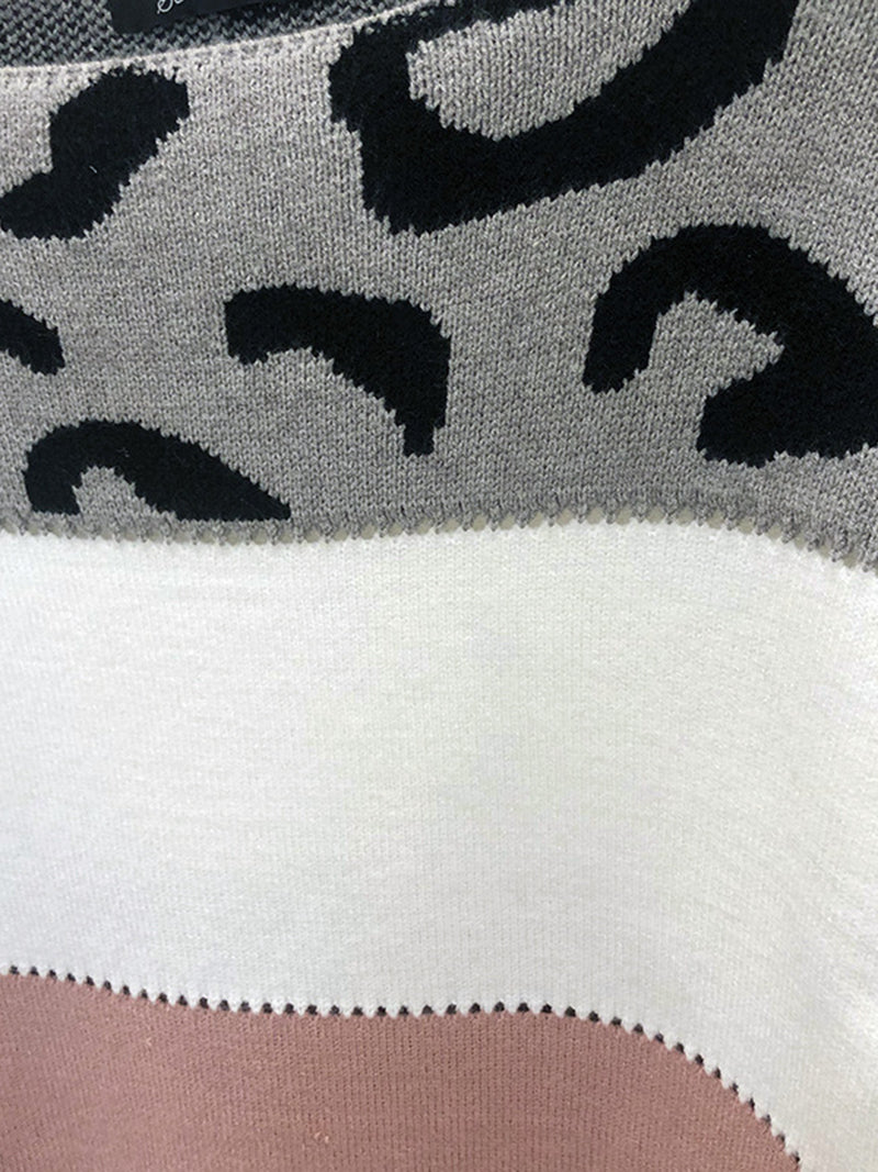 Leopard Print Colorblock Knit Sweater
