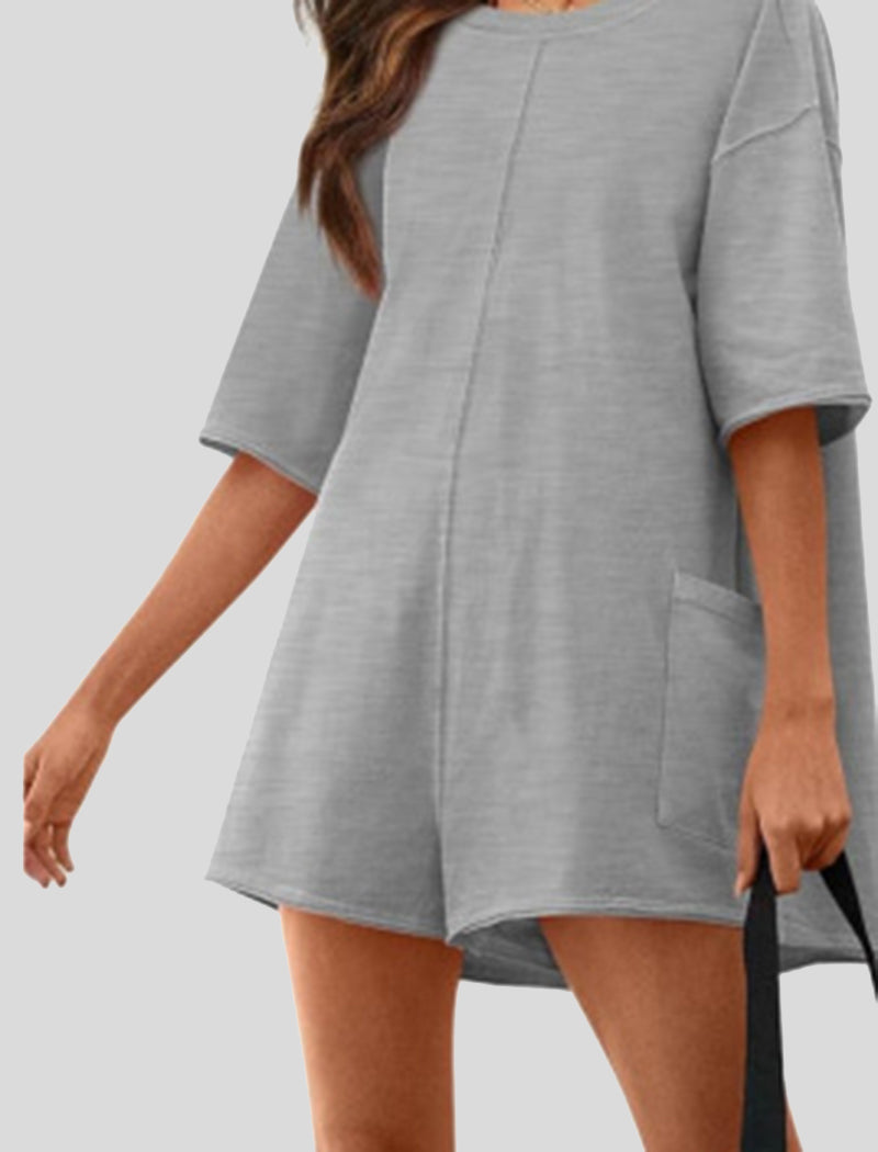 Short Sleeve Backless V-Neck Loose Romper