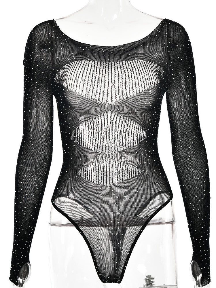 Sheer Mesh Rhinestone Bodysuit