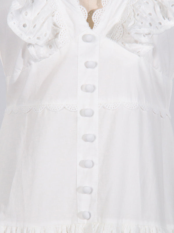 Button-Front Eyelet Mini Dress