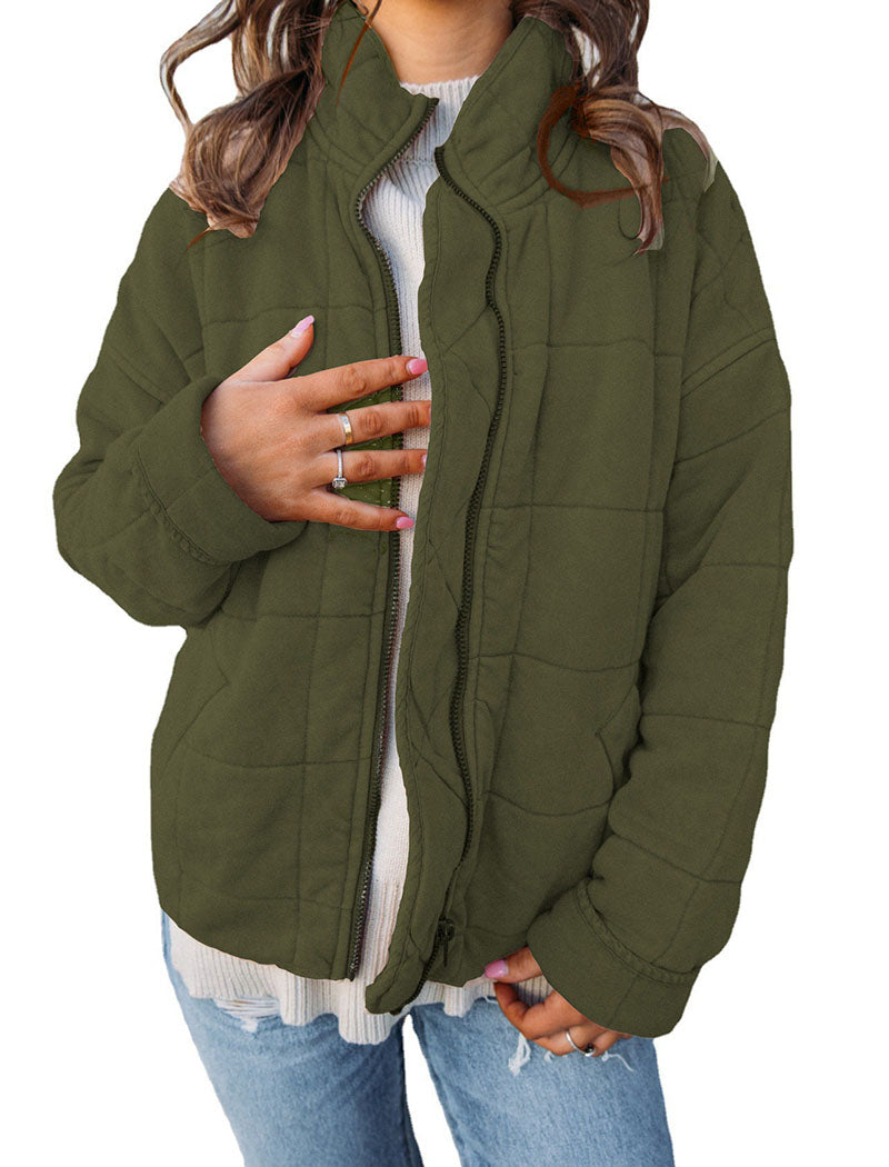 Quilted Zip-Up Jacket with Stand Collar