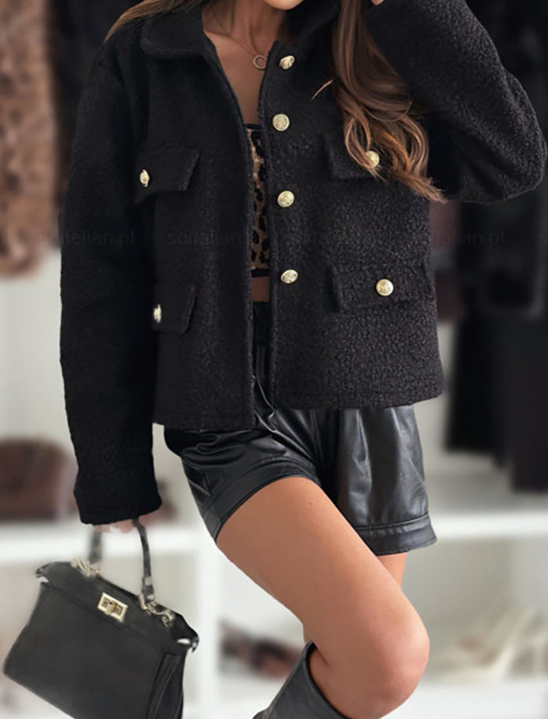 Double-Pocket Button-Up Fleece Jacket