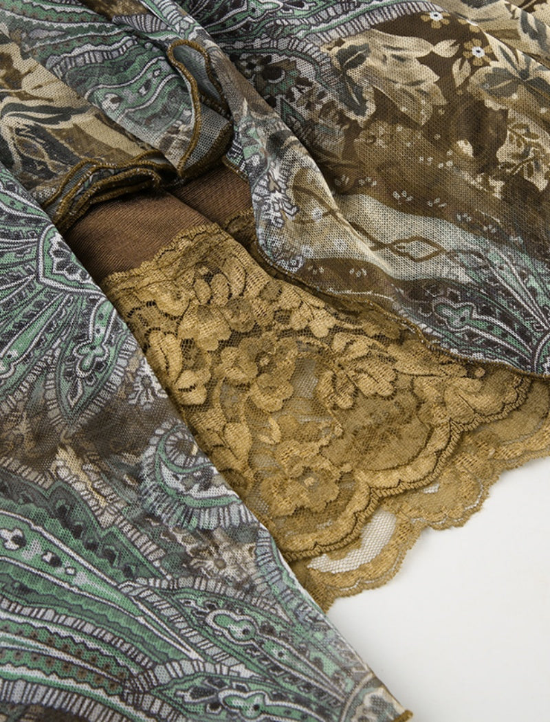 Asymmetrical Paisley Midi Skirt