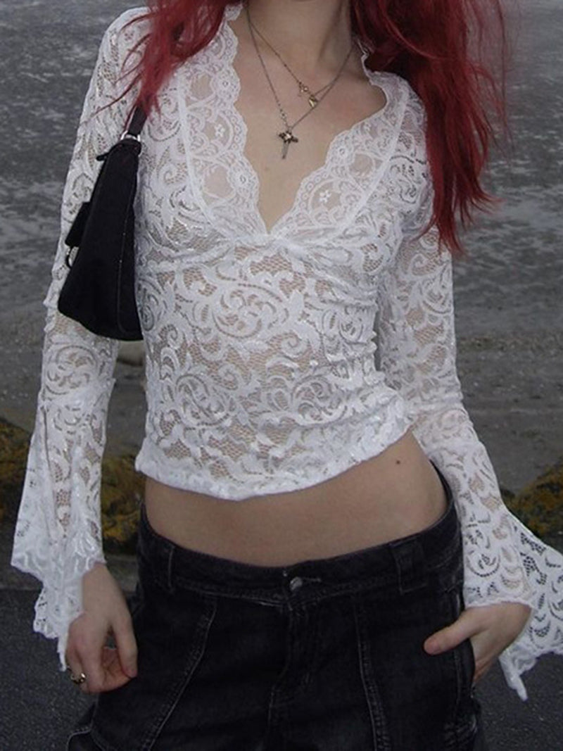 Flared Sleeve Lace Crop Top