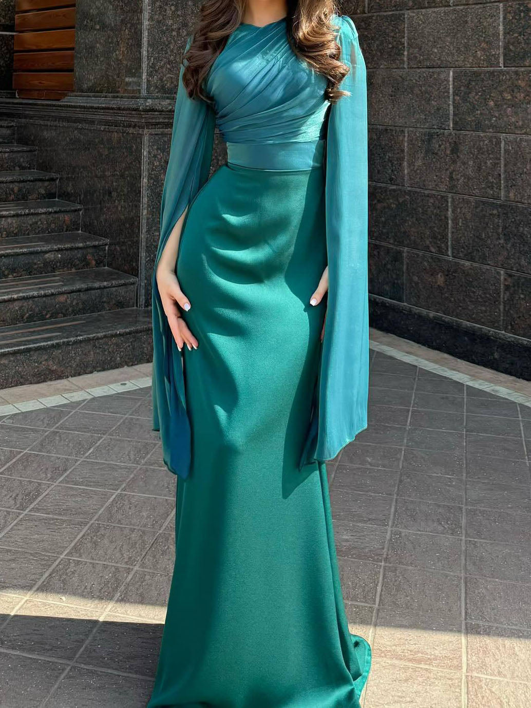 Draped Sleeves Bodycon Maxi Dress