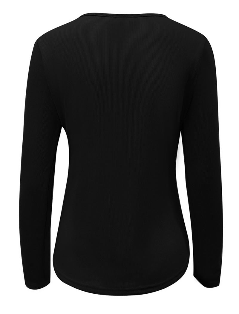 Ribbed Zip-Front Long Sleeve Top