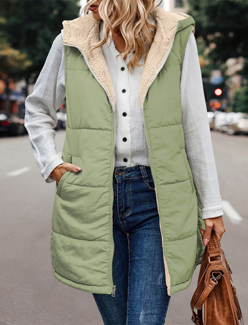 Solid Color Hooded Vest Jacket