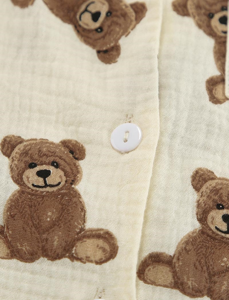 Teddy Bear Print Button-Up Pajama Set