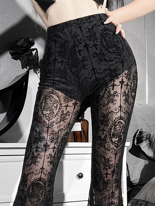 High-Rise Lace Flared Pants