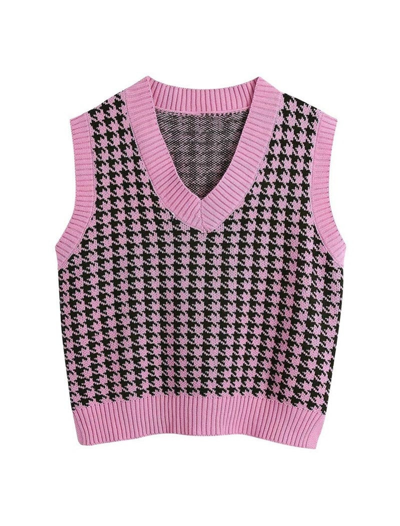 Houndstooth Knit Vest