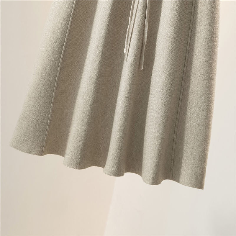 High-Waist A-Line Midi Skirt with Tie Waist