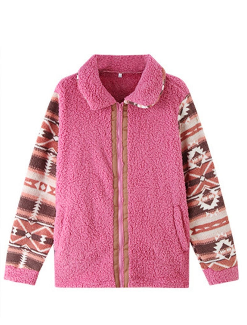 Color Block Sherpa Zipper Jacket