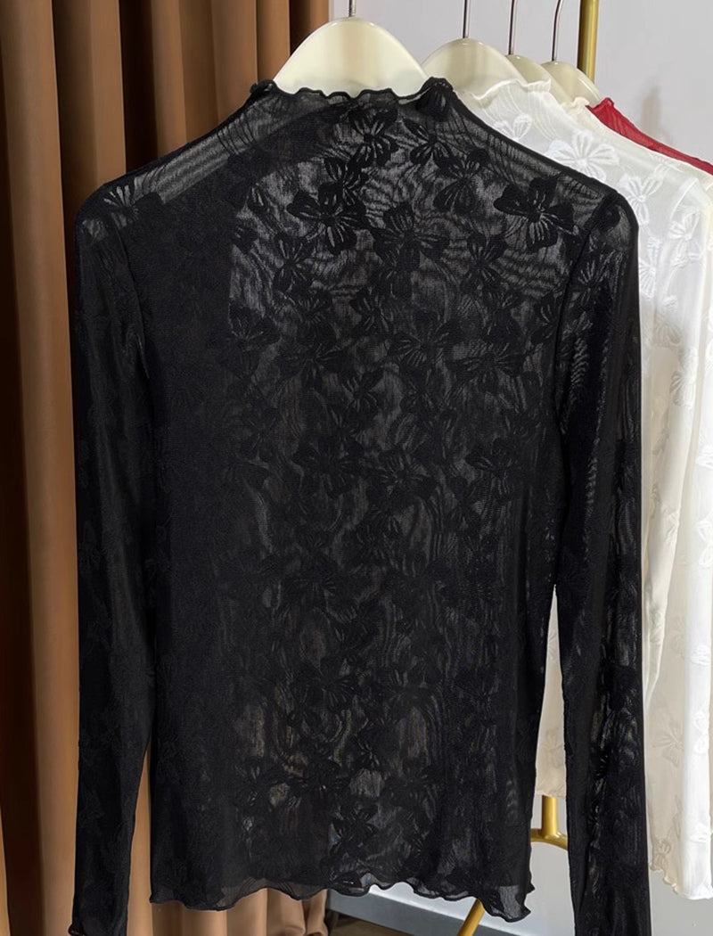 Sheer Floral Lace Long Sleeve Top