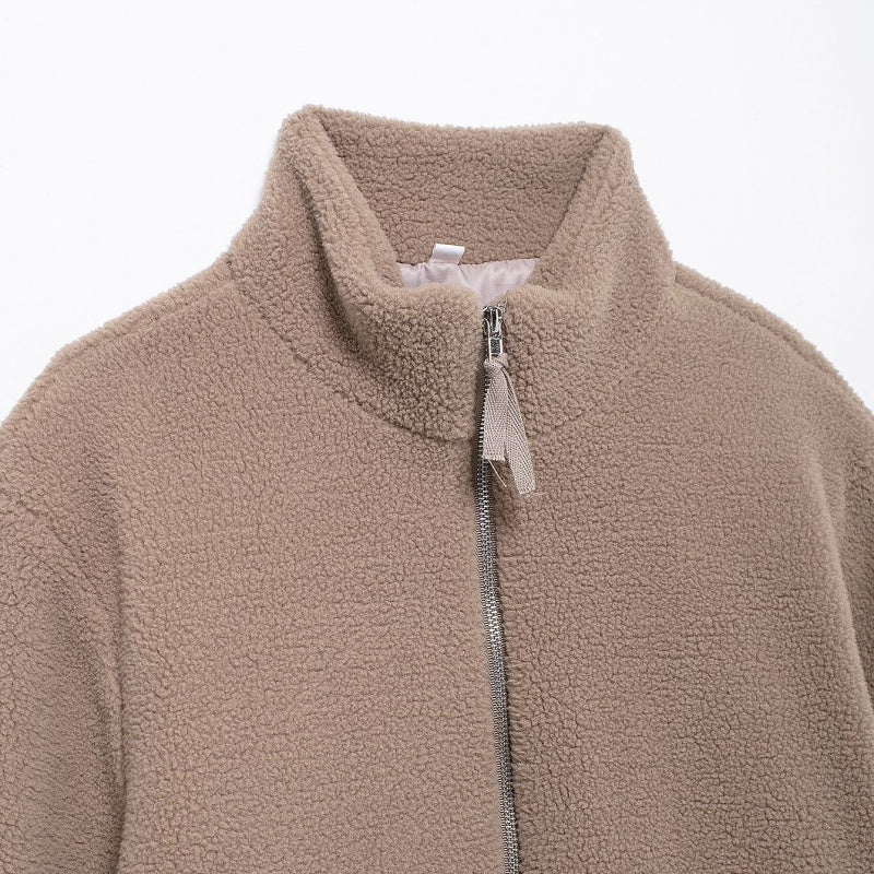 Zip-Up Teddy Jacket with Oversized Fit