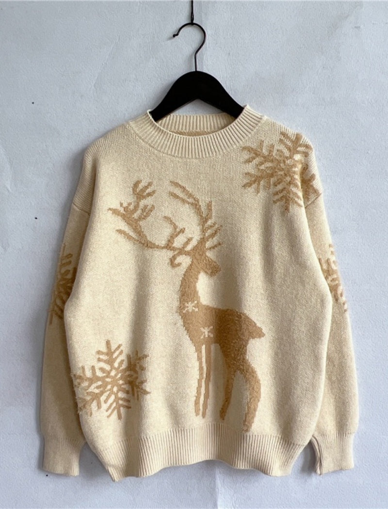 Reindeer Print Holiday Pullover