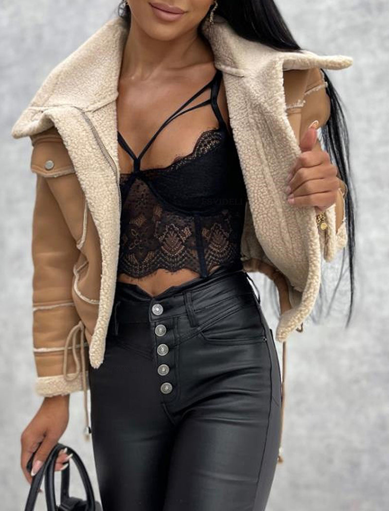 Faux Leather Sherpa-Lined Jacket