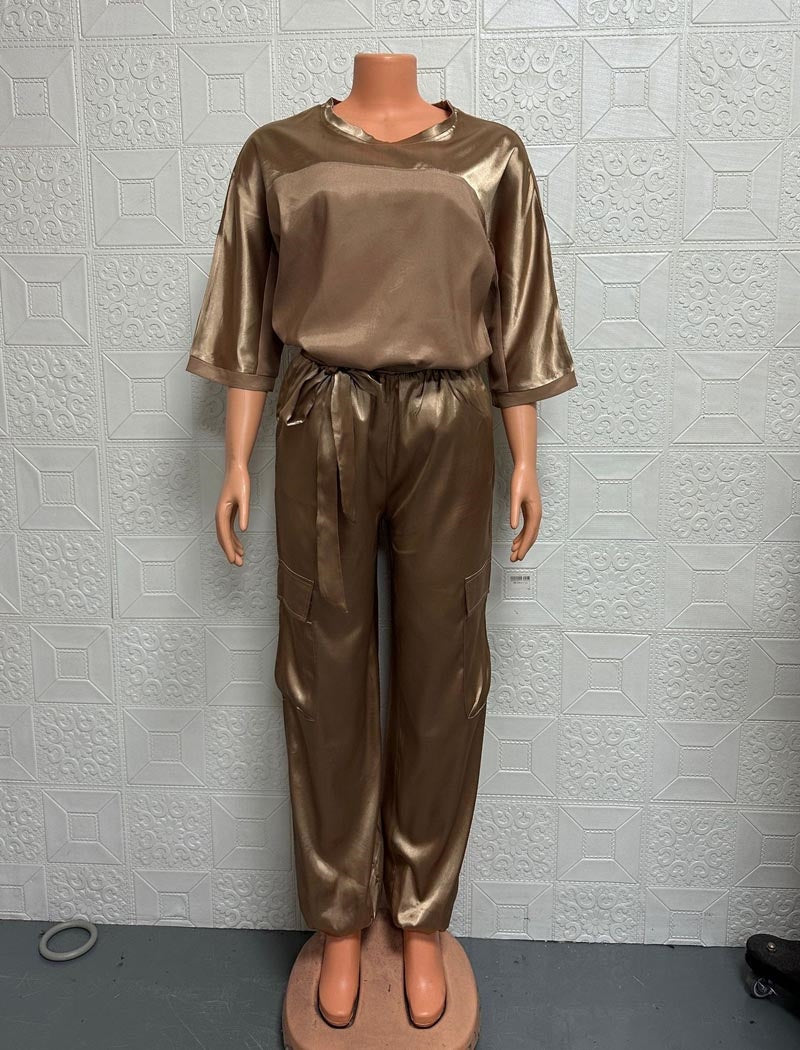 Satin Top and Cargo Pant Set