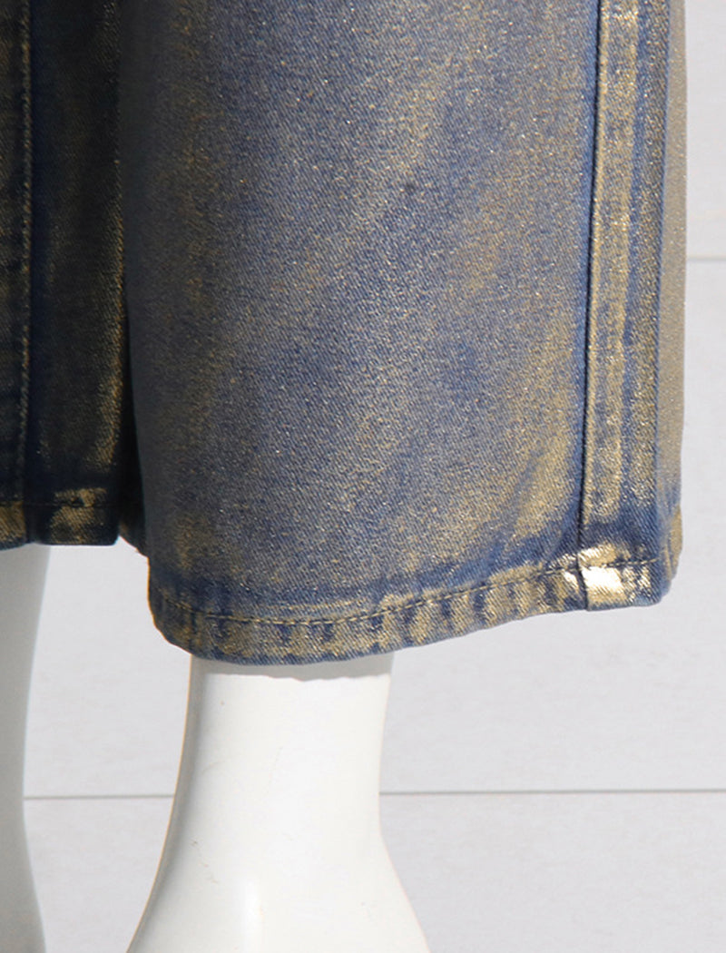 Metallic Wide-Leg High-Waist Pants