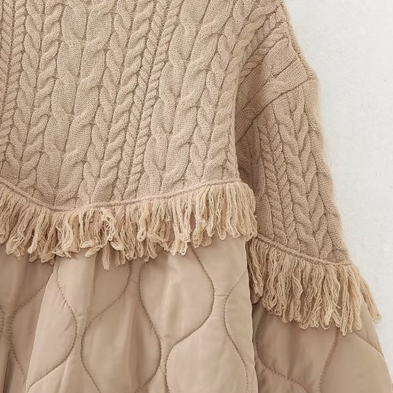 Quilted Knit Jacket with Fringe
