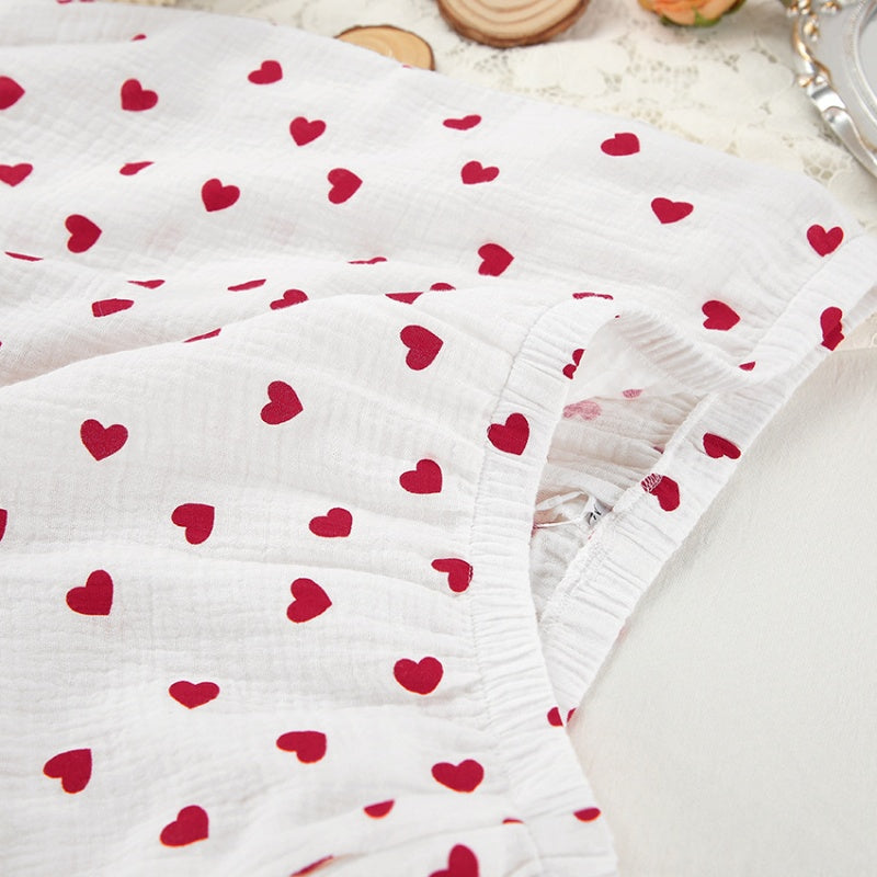 Heart Print Pajama Set with Feather Trim