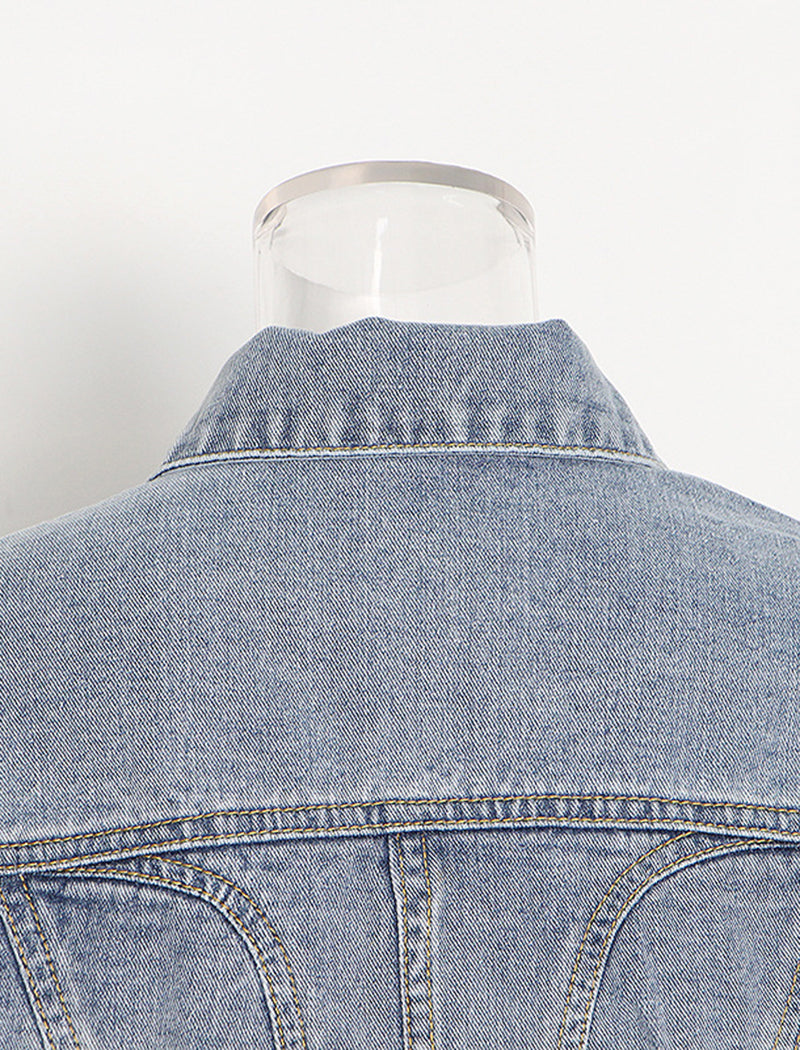 Colorblock Cropped Denim Jacket