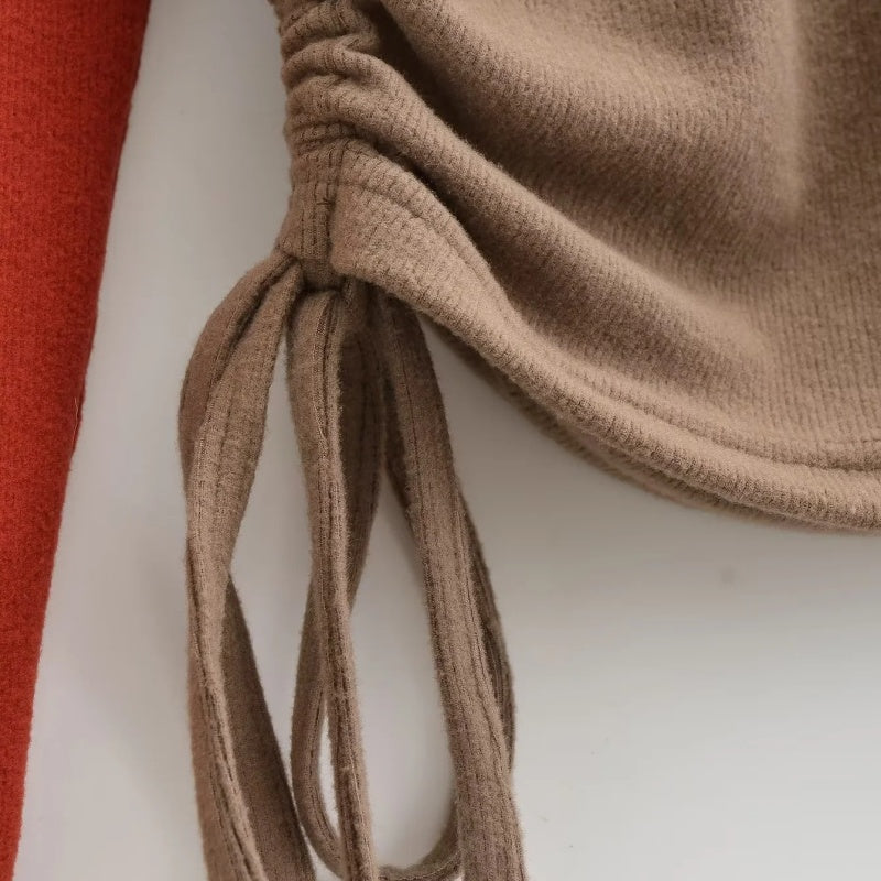 Colorblock Drawstring Long Sleeve Top