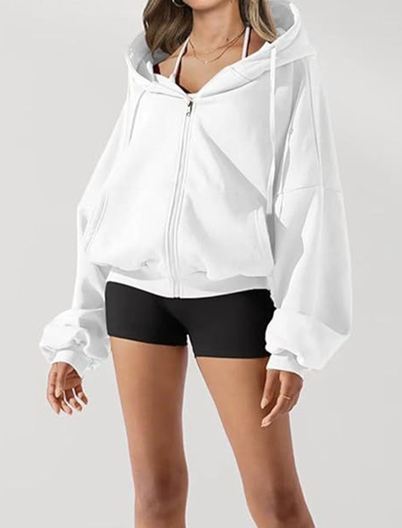 Cropped Hoodie with Zip Front