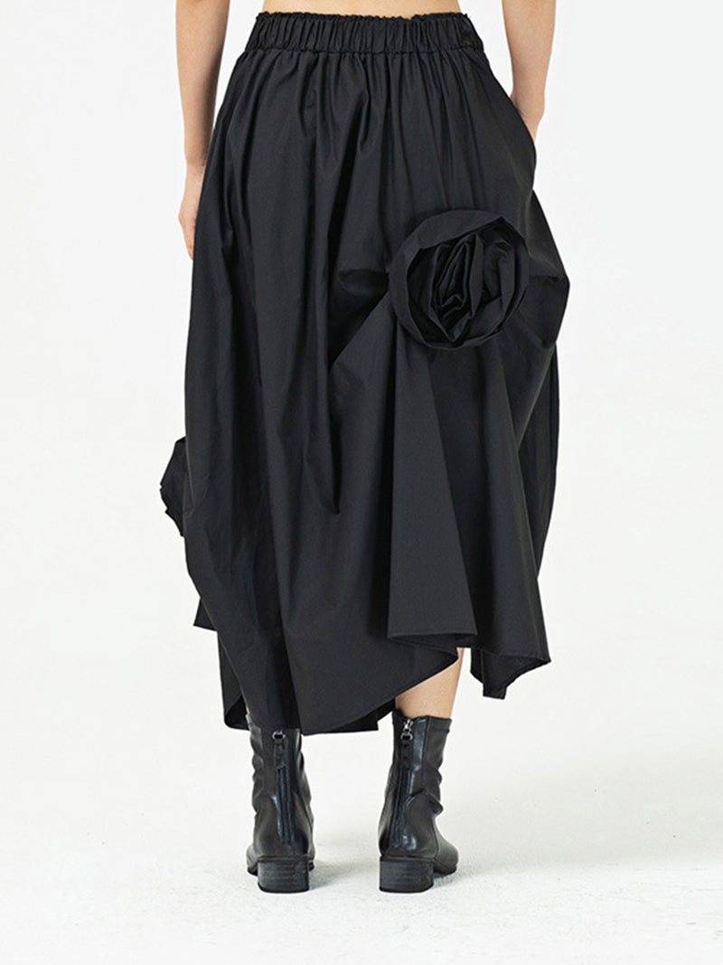 Asymmetrical Gathered Floral Midi Skirt