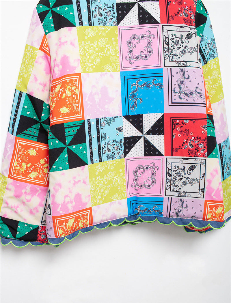 Lace Collar Loose Print Jacket