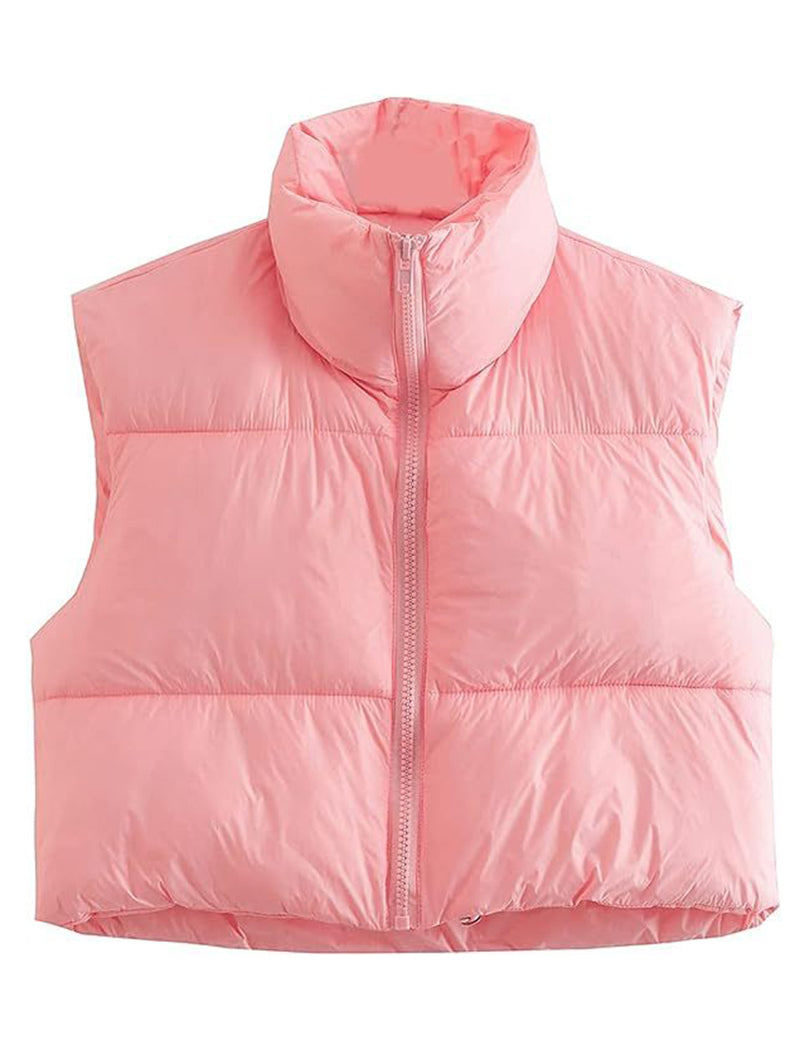 Cropped Puffer Vest with High Collar