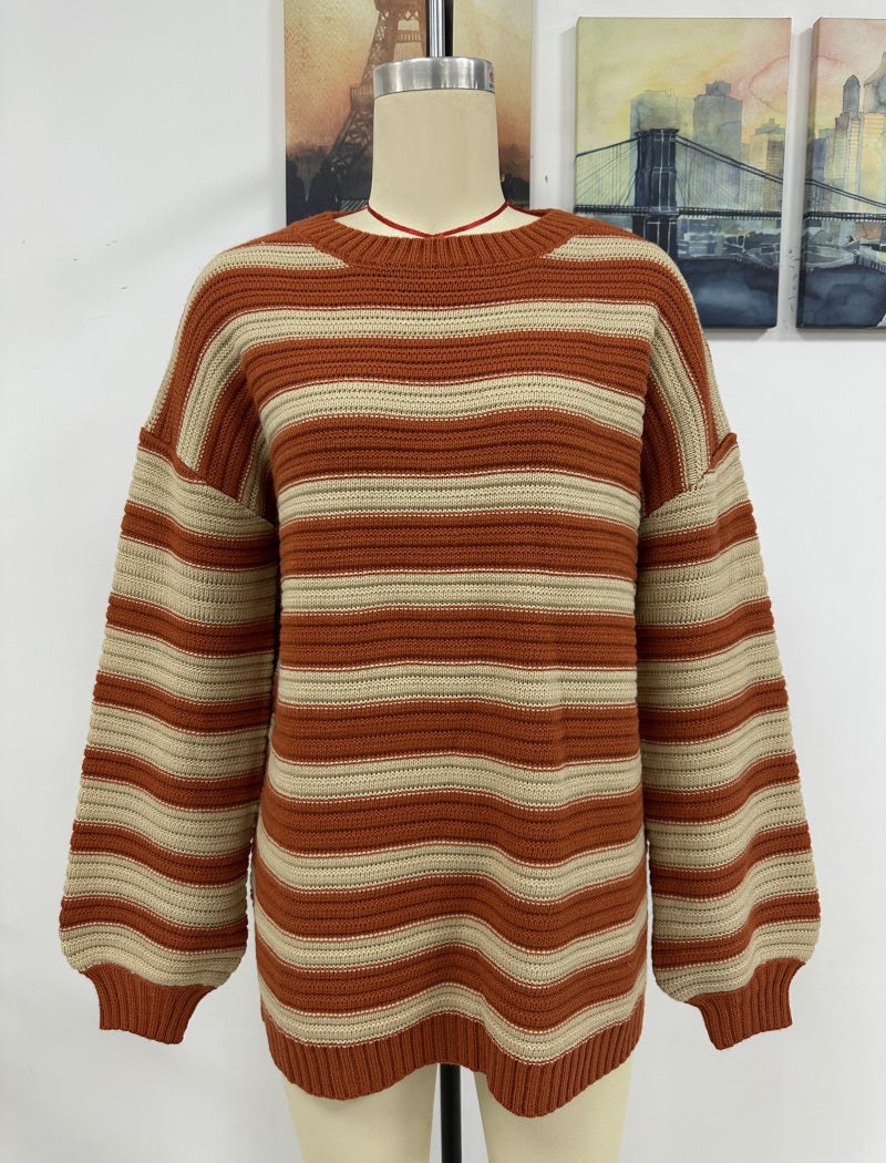 Stripe Crew-neck Pullover Sweater