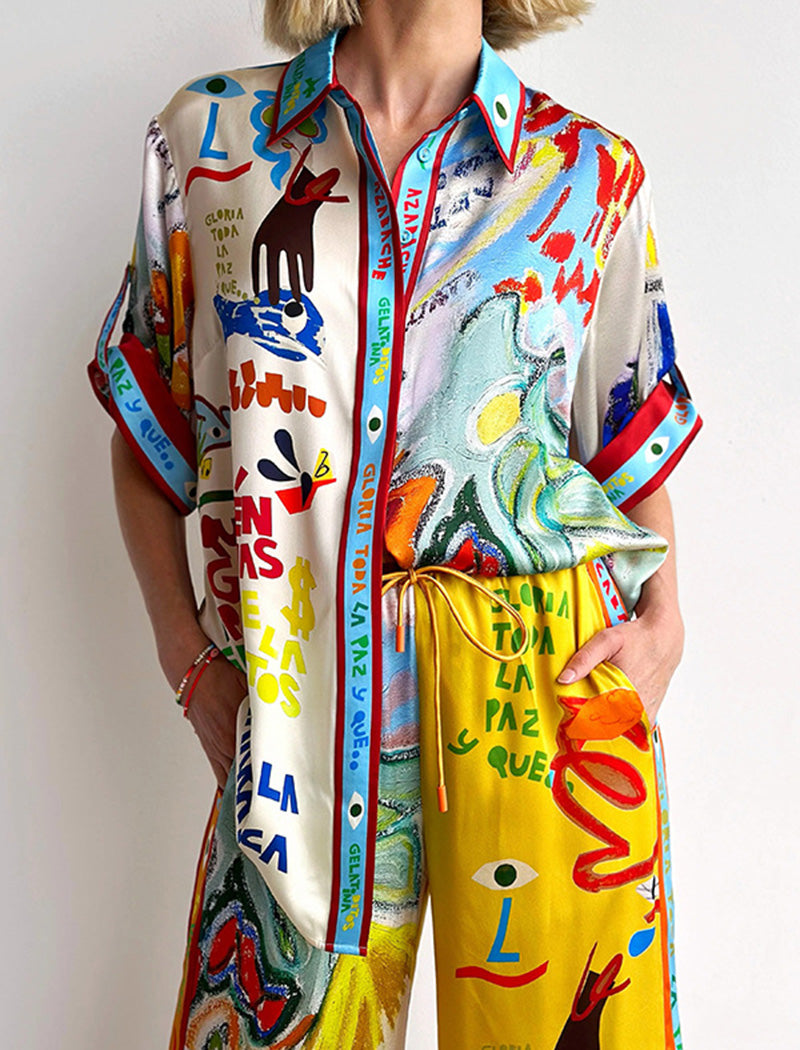 Colorful Print Shirt and Pants Set