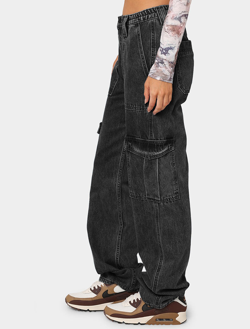 Denim Semi-Elastic Cargo Pants
