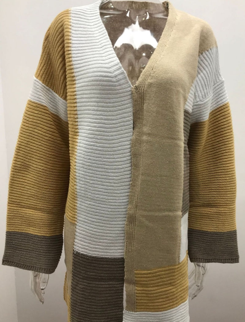 Striped Oversized Knit Cardigan with Open Front