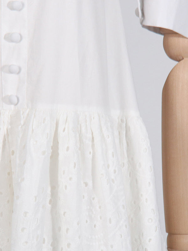 Button-Front Eyelet Mini Dress