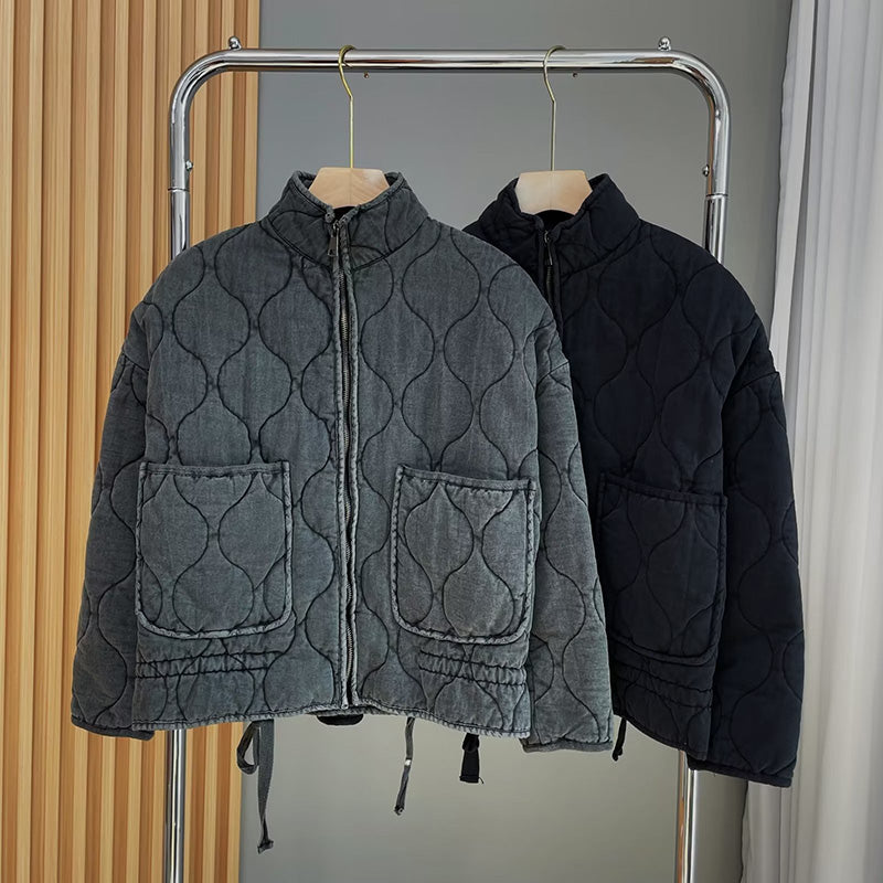Quilted Cropped Jacket with Front Pockets