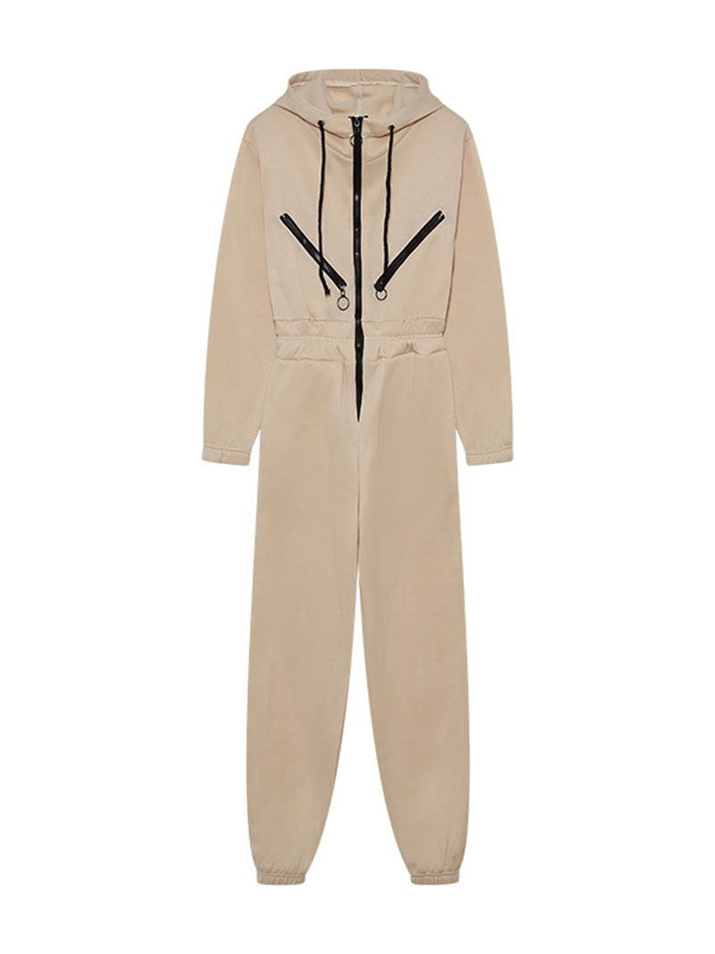Drawstring Hooded Zip-Up Jumpsuit