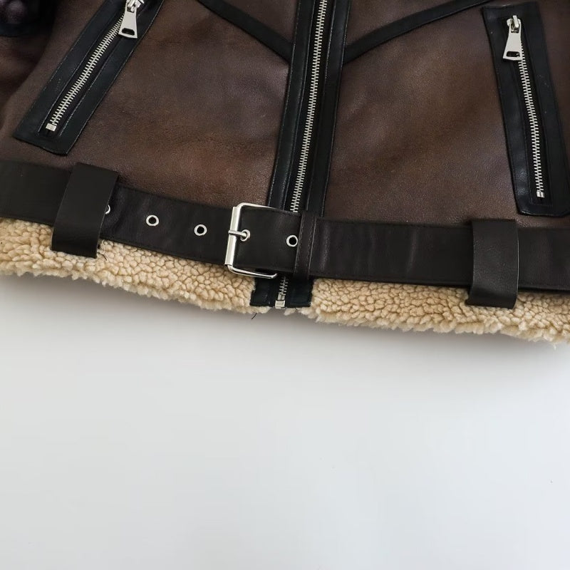 Faux Shearling Collar Zip-Up Jacket