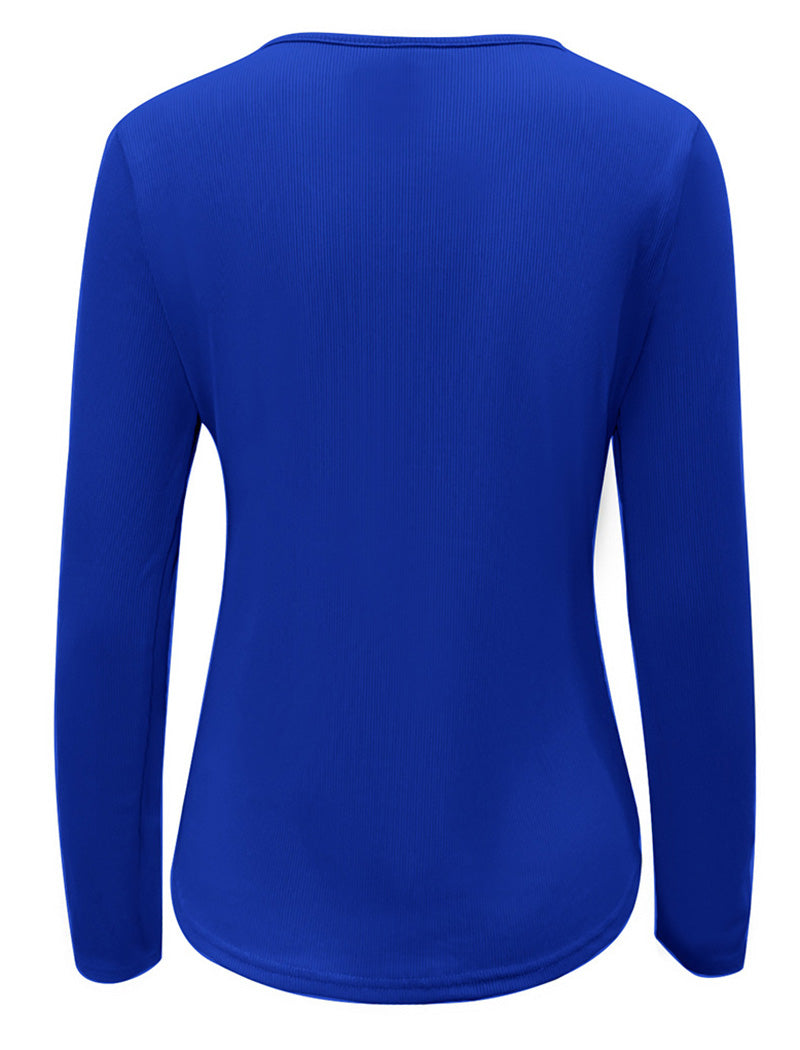 Ribbed Zip-Front Long Sleeve Top