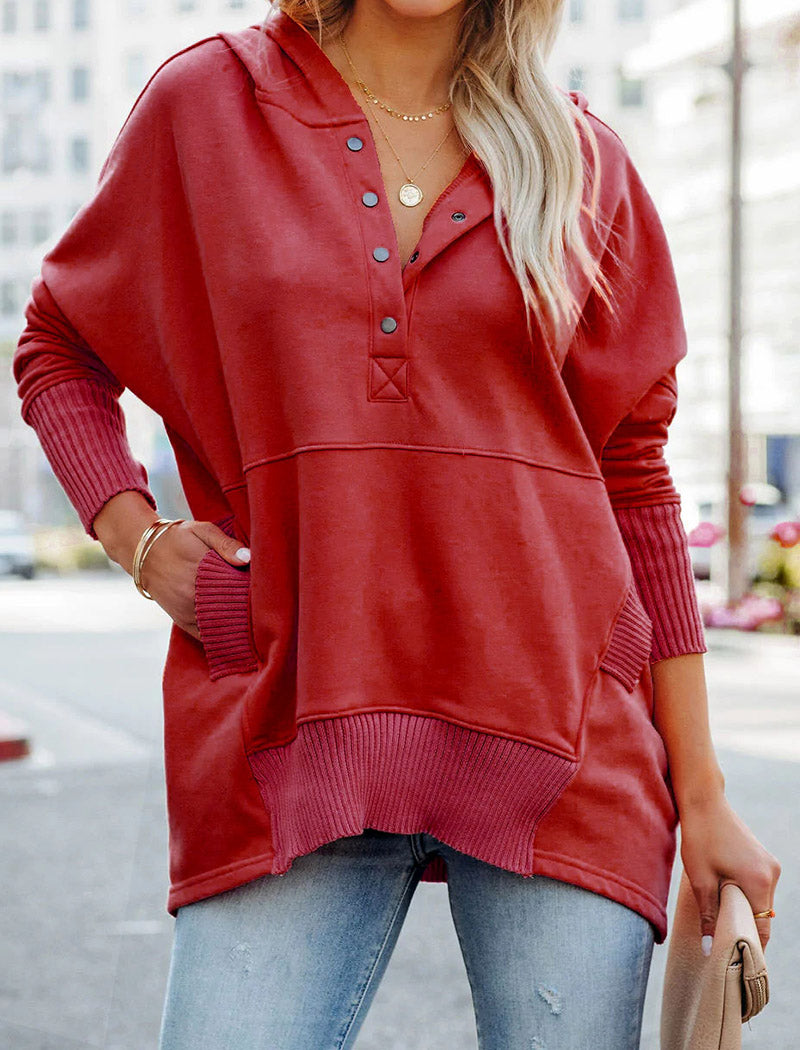 Hooded Buttoned Knit Top
