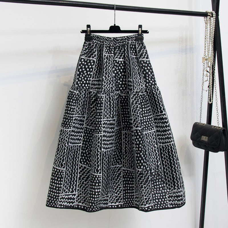Patchwork Tiered Midi Skirt