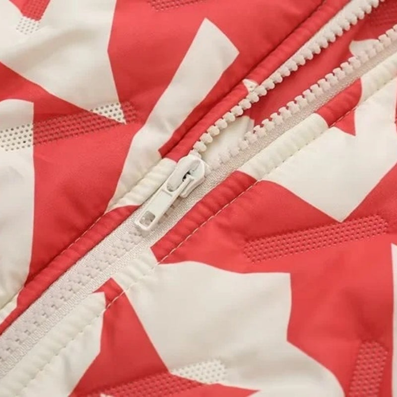 Printed Quilted Zip-Up Coat