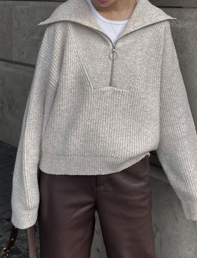 Long-Sleeve V-Neck Knit Pullover