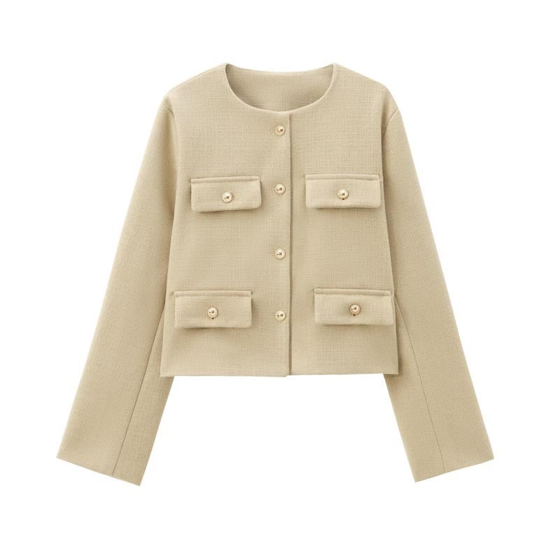 Pocket Front Cropped Button-Up Jacket