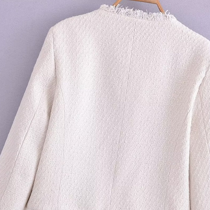 Cropped Tweed Button-Up Jacket