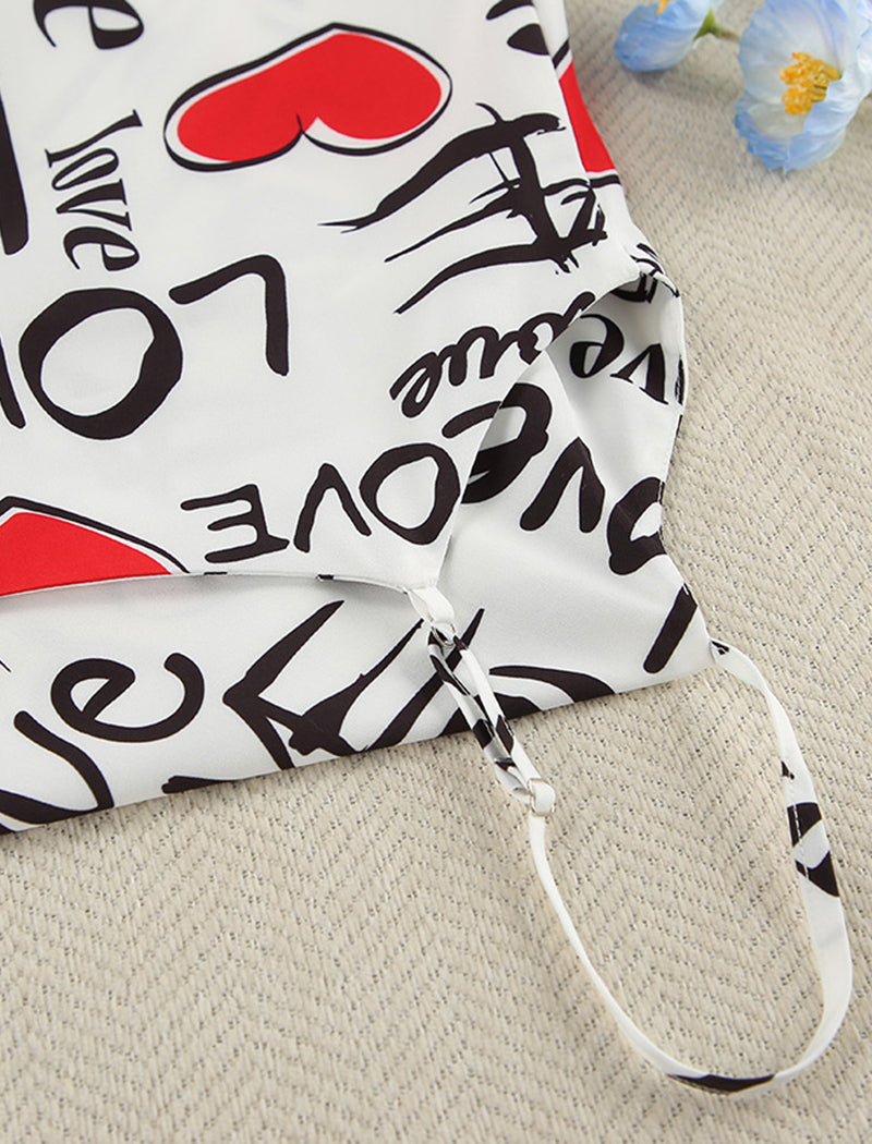 Heart Print Camisole and Shorts and Cover-Up Set