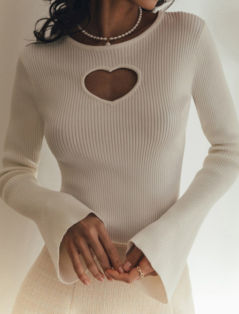 Heart Cut-Out Ribbed Sweater