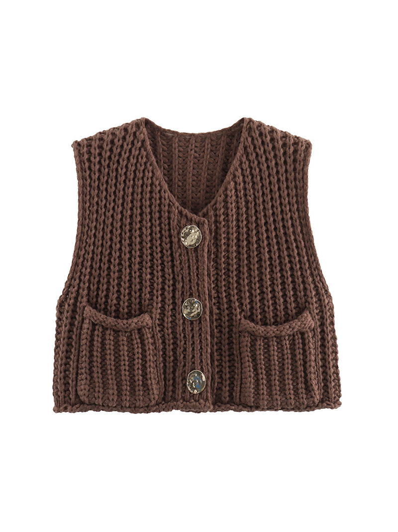 Solid Button-Front Pocket Vest