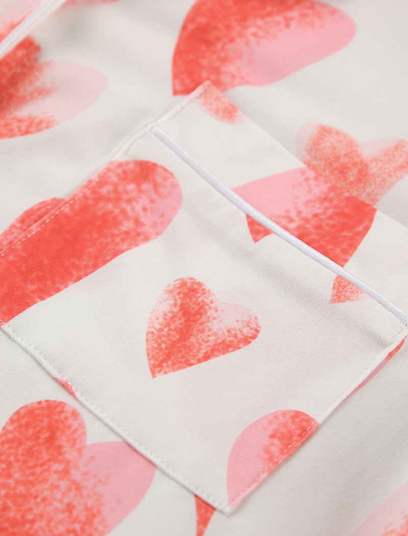 Button-Up Heart Print Short Pajama Set